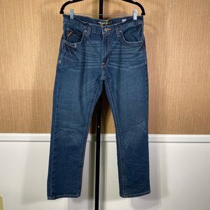 ARIAT Men’s Five Pocket Rebar M5 Straight Leg Flex Denim Jeans Blue Size 34x30